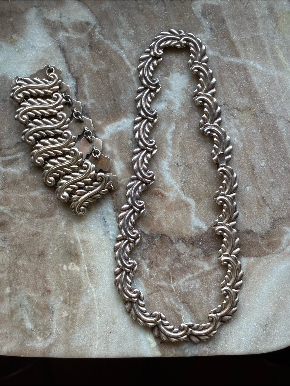 Vintage Taxco Sterling Silver Necklace and Bracelet set by Antonio Reina